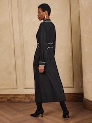 Love & Roses Black Tipped Collared Button Down Midi Dress - Image 4 of 4