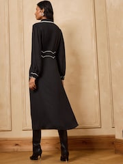 Love & Roses Black Tipped Collared Button Down Midi Dress - Image 5 of 5