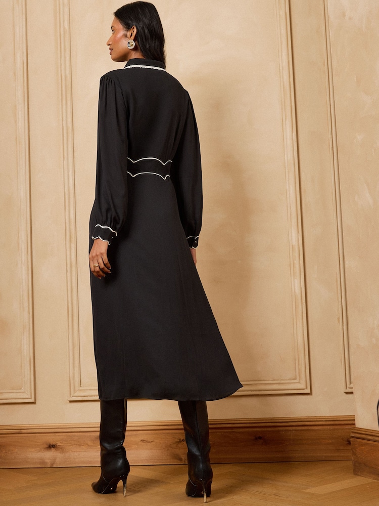 Love & Roses Black Tipped Collared Button Down Midi Dress - Image 5 of 5
