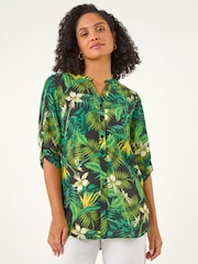 Roman Green Tropical Print Woven Overshirt - Image 4 of 5