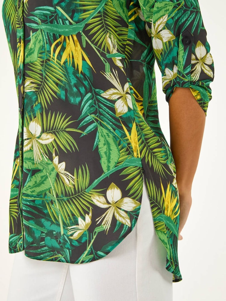 Roman Green Tropical Print Woven Overshirt - Image 5 of 5 Roman Green Tropical Print Woven Overshirt - Image 5 of 5