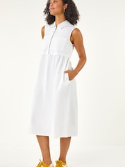 Roman White Collared Zip Front Midi Dress - Image 2 of 5