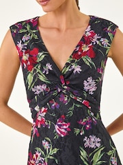 Roman Black Floral Knot Stretch Lace Dress - Image 6 of 6