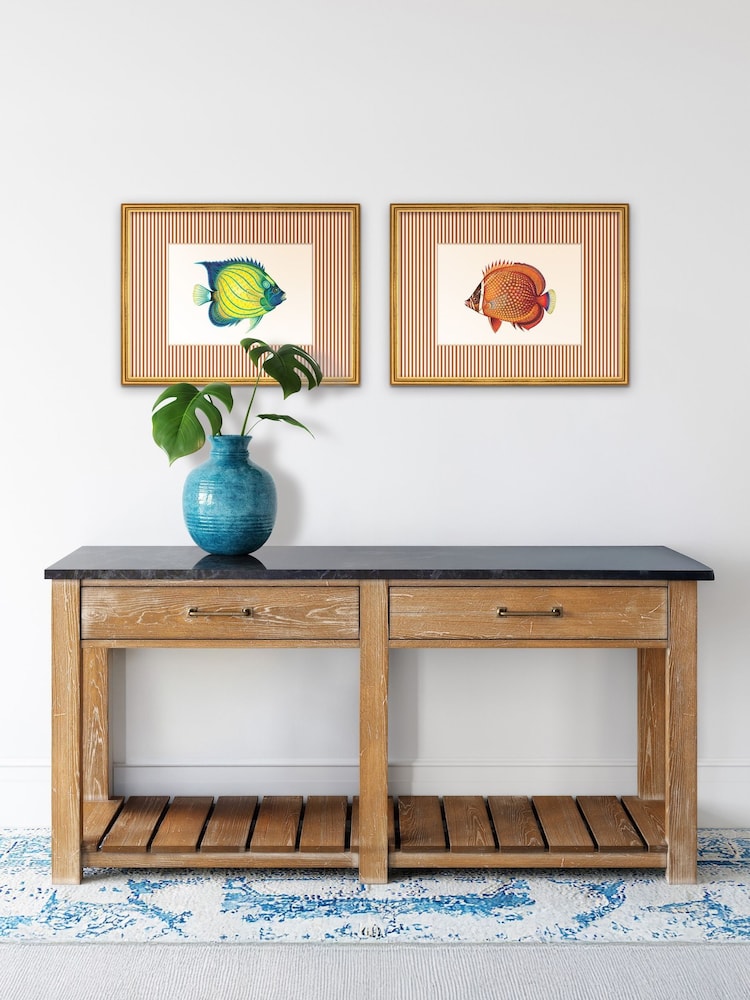 Brookpace Lascelles Red/Gold Tropical Fish III' Stripy Wall Art in Slim Frame - Image 2 of 4