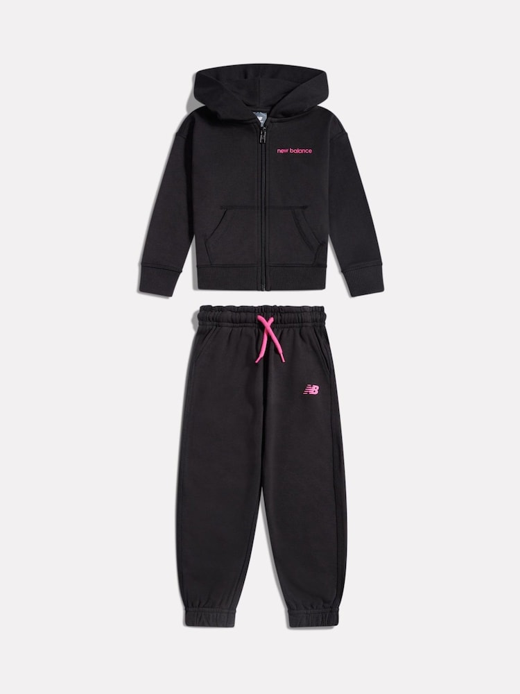 New Balance Black Linear Logo FT Zip Hoodie and Joggers Set - Image 1 of 3