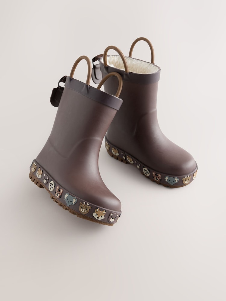 Brown Animals Warm Lined Handle Wellies - Image 1 of 5