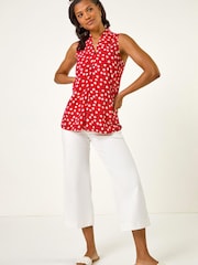 Roman Red Floral Pleat Front Vest Top - Image 2 of 5