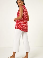 Roman Red Floral Pleat Front Vest Top - Image 3 of 5