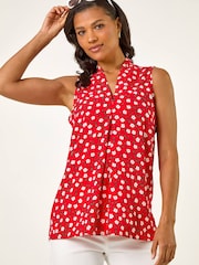 Roman Red Floral Pleat Front Vest Top - Image 4 of 5