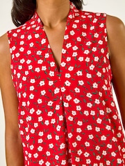 Roman Red Floral Pleat Front Vest Top - Image 6 of 6