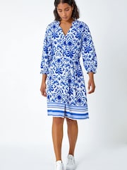 Roman Blue Abstract Border Print Shirt Dress - Image 1 of 5