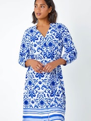 Roman Blue Abstract Border Print Shirt Dress - Image 2 of 5