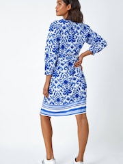 Roman Blue Abstract Border Print Shirt Dress - Image 3 of 5
