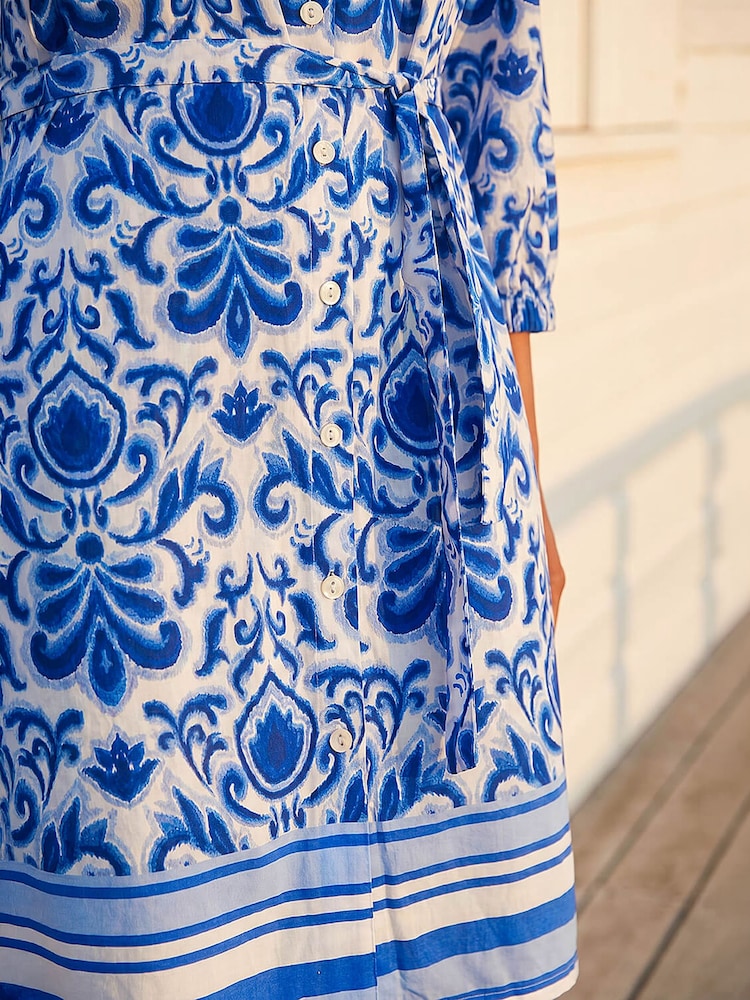 Roman Blue Abstract Border Print Shirt Dress - Image 5 of 5 Roman Blue Abstract Border Print Shirt Dress - Image 5 of 5