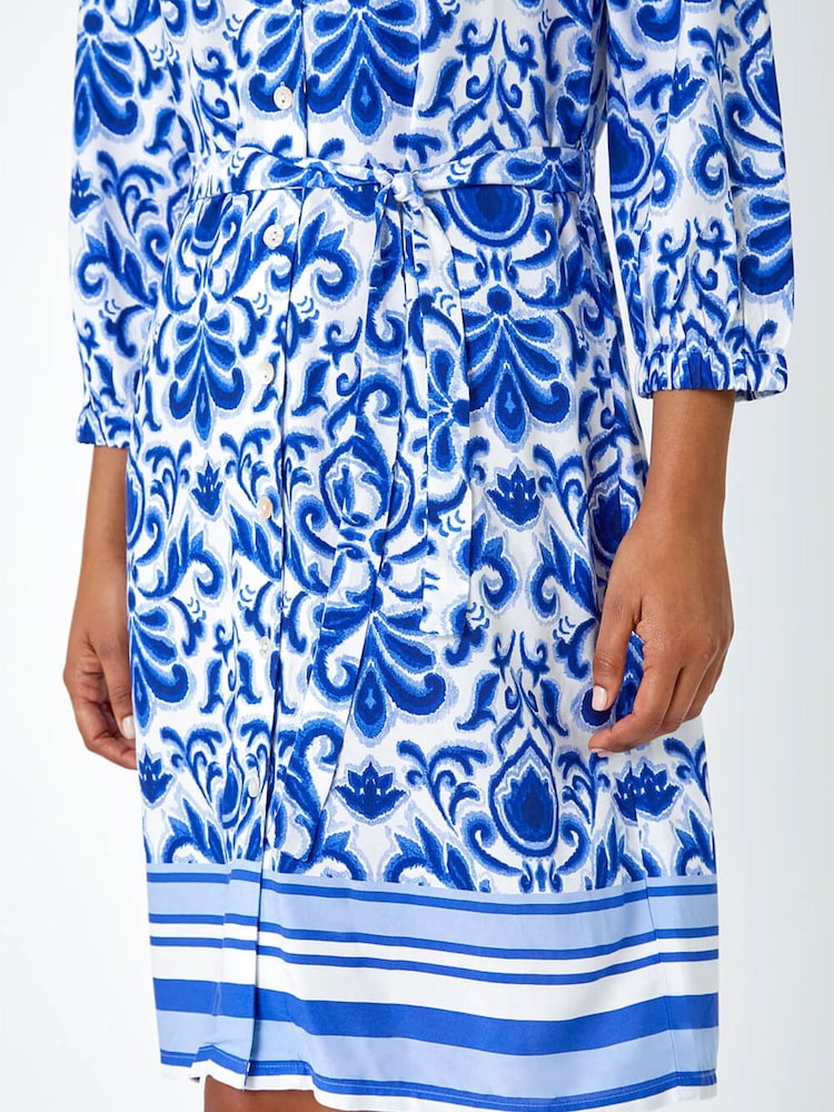 Roman Blue Abstract Border Print Shirt Dress - Image 5 of 5