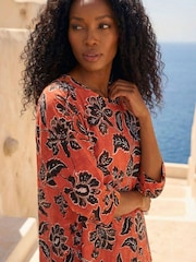 Roman Orange Floral Print Tunic Top - Image 1 of 4