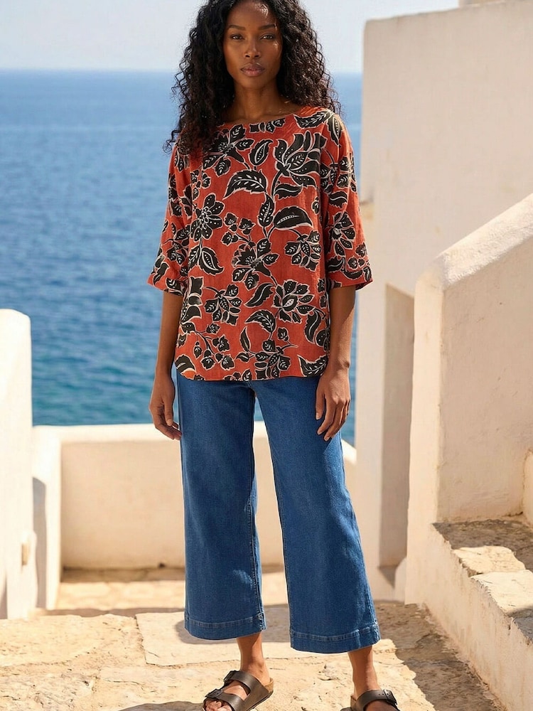 Roman Orange Floral Print Tunic Top - Image 2 of 4