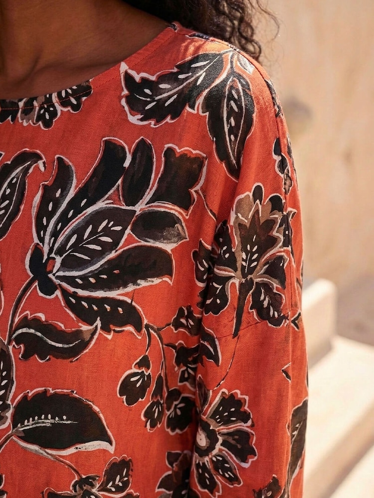 Roman Orange Floral Print Tunic Top - Image 4 of 4