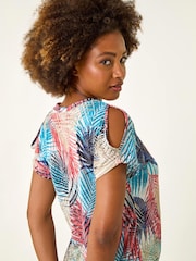 Roman Pink Burnout Cold Shoulder Top - Image 4 of 5