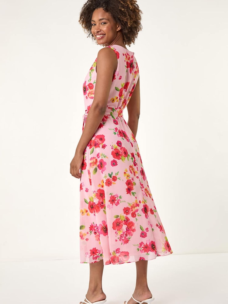 pink floral pleated dress Open-Back Pleated Pink Floral Casual Summer Maxi Dress Blush Pink Floral / Large