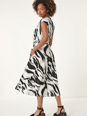 Roman Black Brushstroke Linen Mix Midi Dress - Image 2 of 5