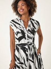 Roman Black Brushstroke Linen Mix Midi Dress - Image 3 of 5