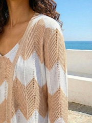 Roman Natural Chevron Stripe Shimmer Longline Cardigan - Image 4 of 5