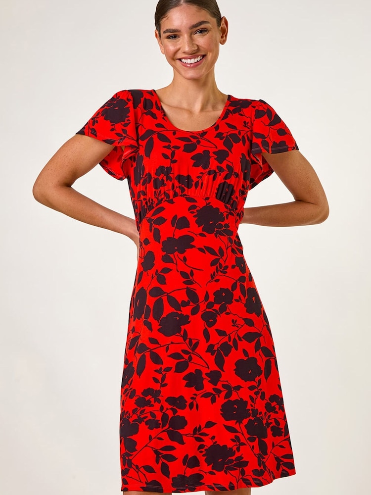 Roman Red Ditsy Floral Print Stretch Dress - Image 1 of 5
