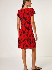 Roman Red Ditsy Floral Print Stretch Dress - Image 4 of 5