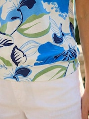 Roman Blue Floral Print Bubble Hem Top - Image 3 of 5