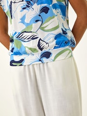 Roman Blue Floral Print Bubble Hem Top - Image 5 of 5