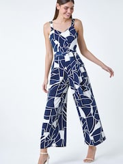 Roman Blue Abstract Print Pocket Jumpsuit - Image 2 of 5