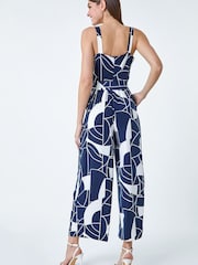 Roman Blue Abstract Print Pocket Jumpsuit - Image 3 of 5