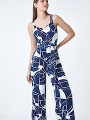 Roman Blue Abstract Print Pocket Jumpsuit - Image 4 of 5