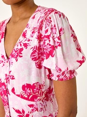 Roman Pink Floral Print Button Through Midi Dress - Image 2 of 5