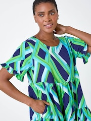 Roman Green Abstract Print Tiered Smock Dress - Image 4 of 5