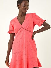 Roman Pink Embroidered Cotton Stretch Jersey Frill Dress - Image 1 of 5