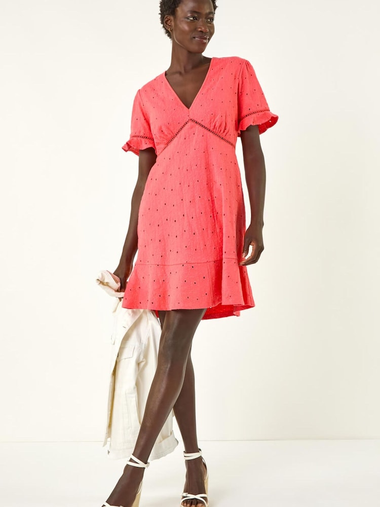 Roman Pink Embroidered Cotton Stretch Jersey Frill Dress - Image 2 of 5