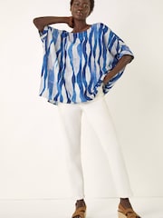 Roman Blue Abstract Buttoned Top - Image 1 of 5