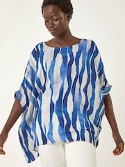 Roman Blue Abstract Buttoned Top - Image 2 of 5