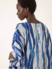 Roman Blue Abstract Buttoned Top - Image 3 of 5