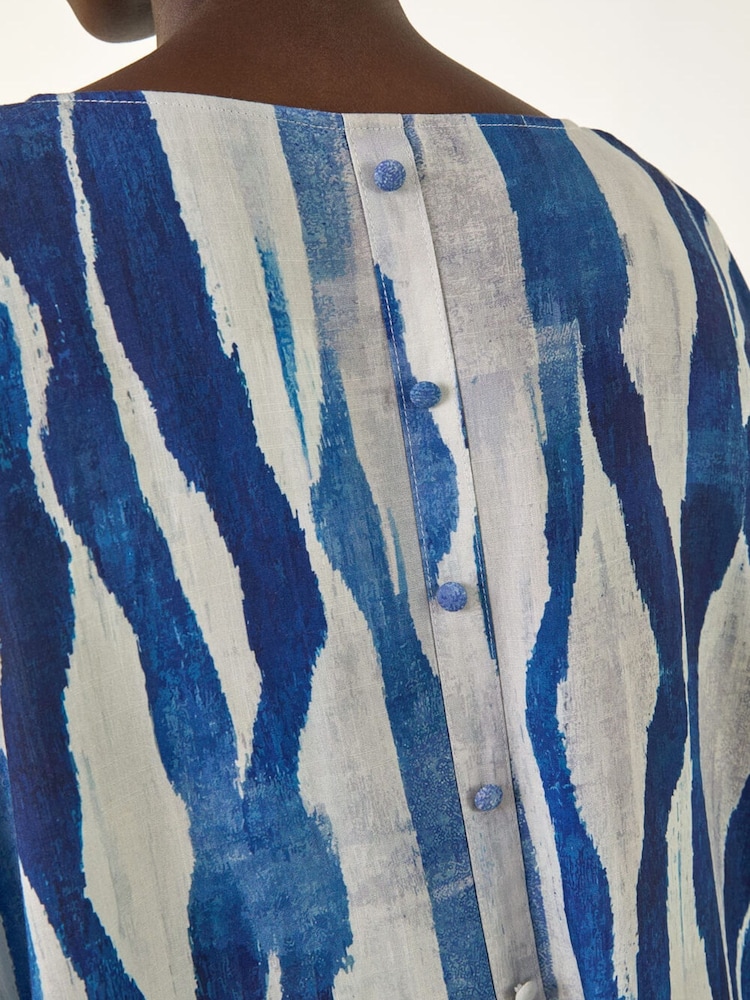 Roman Blue Abstract Buttoned Top - Image 5 of 5