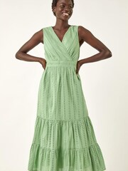 Roman Green Embroidered V-Neck Midi Dress - Image 4 of 5