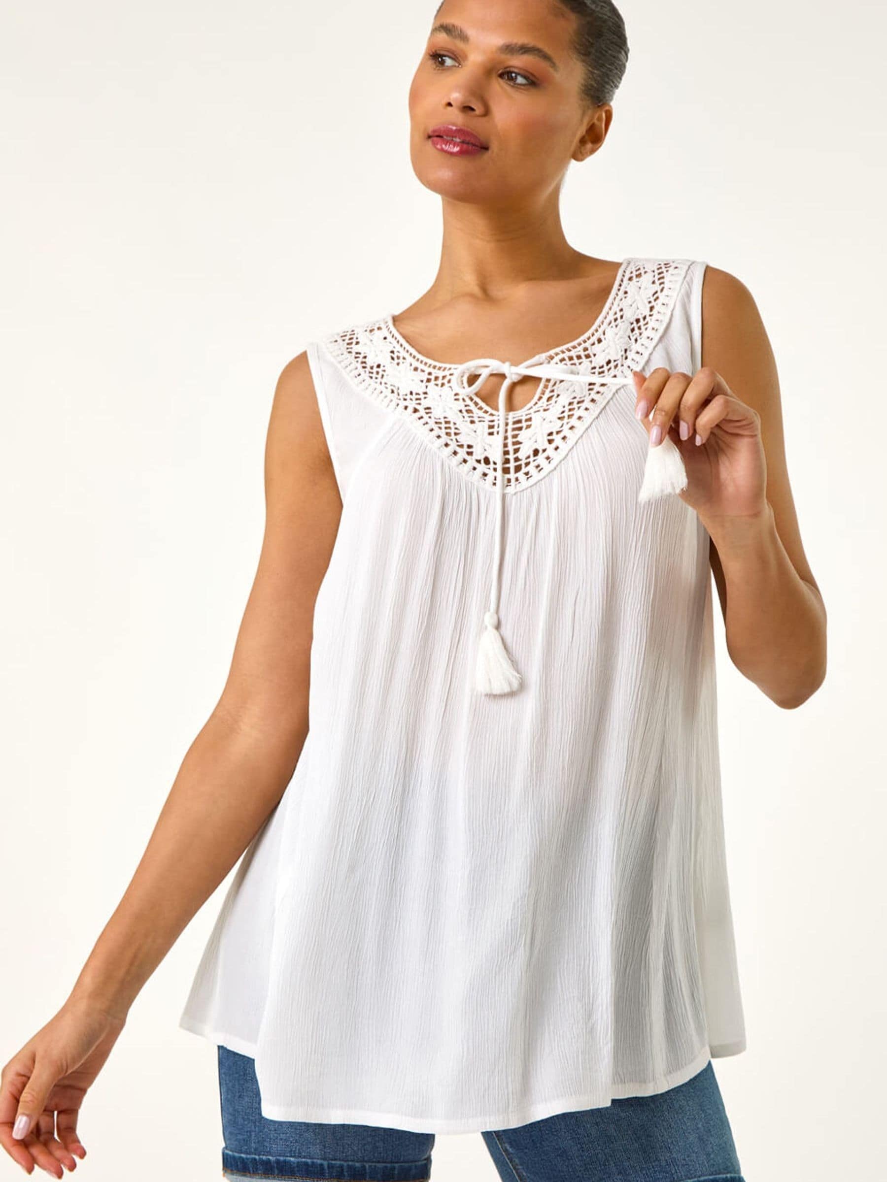Buy Roman White Embroidered Tie Neck Vest Top from the Next UK