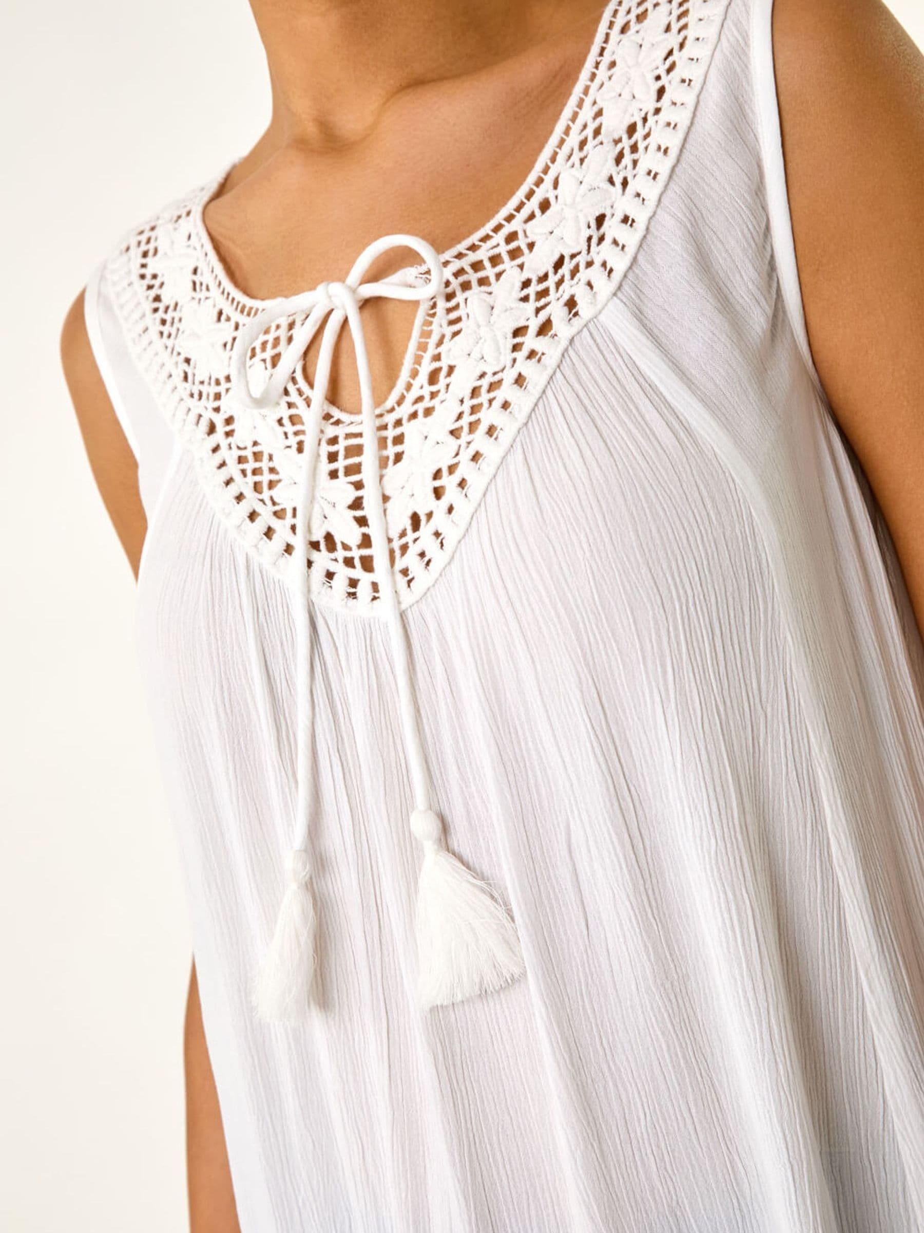 Buy Roman White Embroidered Tie Neck Vest Top from the Next UK