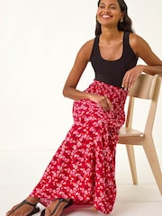 Roman Red Abstract Print Shirred Multiway Skirt - Image 1 of 5