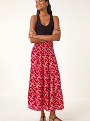 Roman Red Abstract Print Shirred Multiway Skirt - Image 2 of 5