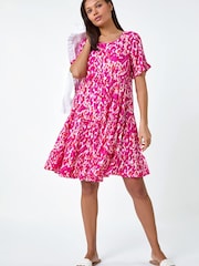 فستان بتصميم مجمع بطيات بطبعة تجريدية من Roman - Image 2 of 5