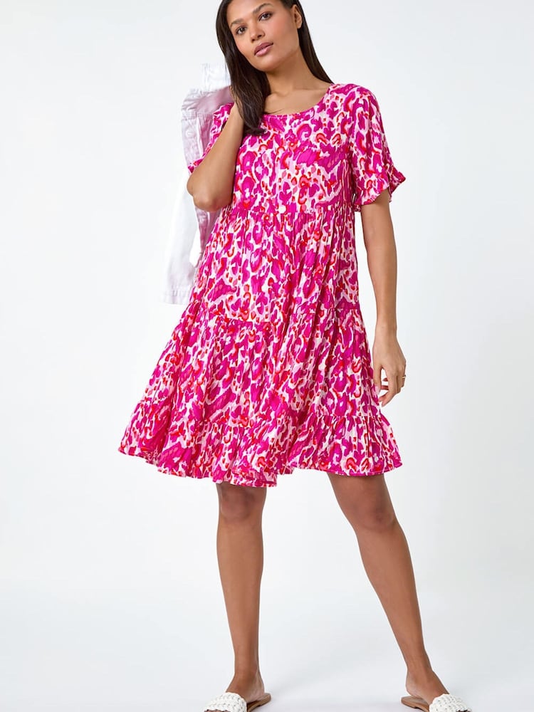 فستان بتصميم مجمع بطيات بطبعة تجريدية من Roman - Image 2 of 5