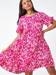 فستان بتصميم مجمع بطيات بطبعة تجريدية من Roman - Image 4 of 5